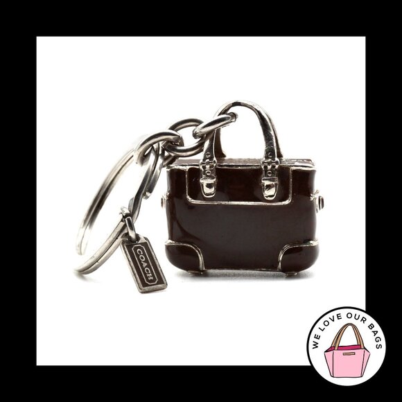 VINTAGE COACH Brown Gallery Tote 3D Enamel Nickel Fob Bag Charm Keychain 1K07 - Picture 1 of 6